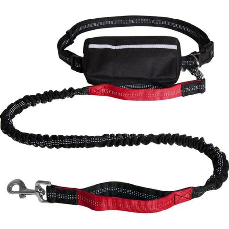 Guinzaglio per cani da corsa, kit guinzaglio per cani a mani libere, guinzaglio per cani da corsa, cintura per cani, guinzaglio anti-tiro con borsa, cintura, maniglia cucita (rosso) (1/4)