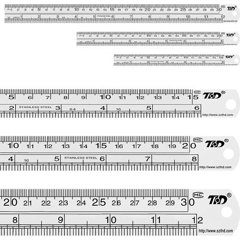 Regla De Acero Inoxidable - 15 cm 20 cm 30 cm - Escala Métrica E Imperial - Para Oficina Taller Escuela - Pack De 3 (1/5)