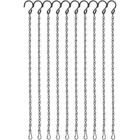Lot de 10 crochets de 50 cm pour suspensions de plantes, chaînes noires avec crochet en S et clip pour jardinières et mangeoires à oiseaux. (1/5)