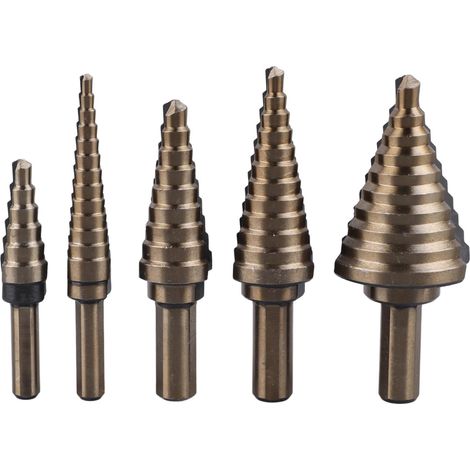 5 Pcs Set Step Drill Bit 3/16 to 1‑3/8 Inch Carbide Drill Cone Bits for Wood Metal Plastic