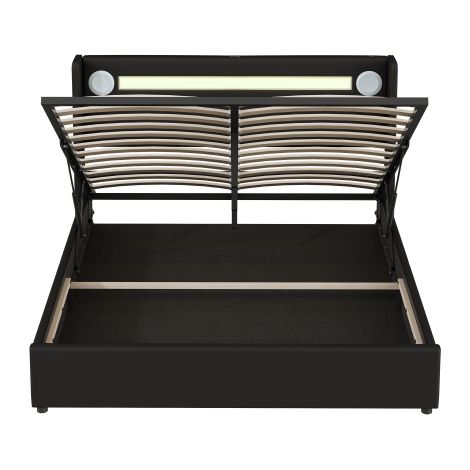 Polsterbett Kinderbett  Bett mit LED-Lichtleiste, Bluetooth-Player und USB-Aufladung, PU-Leder-Aufbewahrungsbett, Hochbettkasten, Jugendbett mit Lattenrost