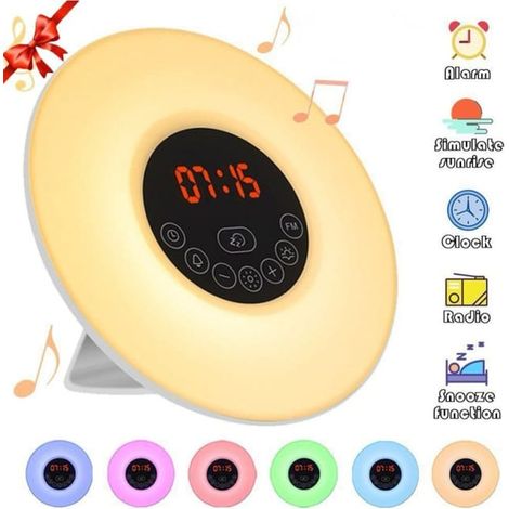 Réveil lumineux, lampe de chevet avec 6 niveaux de luminosité, simulateur d'aube et de crépuscule (Référence produit : 94940222  Offre : lehuamwj929) (1/4)