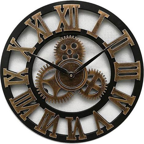 Orologio da parete in legno, orologio con ingranaggi retrò, orologio da parete per soggiorno in stile americano, orologio decorativo moderno, 30 cm (1/5)