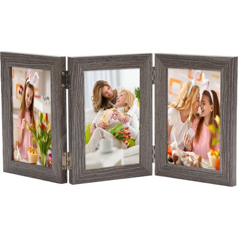 Cadre Photo Pliable pour 3 Photos 10x15 cm, Cadre En Bois Collage Pliable, Design Moderne, Cadre 3 Photos, Pour Famille, Amis, Décoration Intérieure, Cadres photo DIY, Mariage (1/5)
