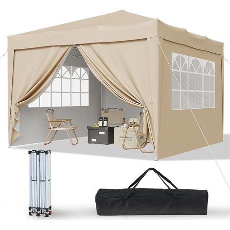 Aoxun Pop Up Gazebo with Sides 3m x 3m, Metal Frame Shelter Tent for Outdoor Garden Party, with Mesh Windows & Carry Bag,Beige (1/5)