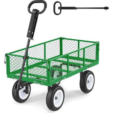 Pour déplacer charges et outils, remorque de jardin en acier avec panneaux amovibles et poignée réglable (1/5)