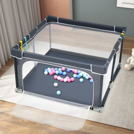 Parc Bébé Pliable 124 x124cm avec Hauteur Scientifique 70cm Parc de Jeux en Tissu Oxford avec Maille Respirante 50 Balles Océaniques 4 Poignées pour Enfants de 10-72 Mois Gris foncé Maison Chic (1/2)