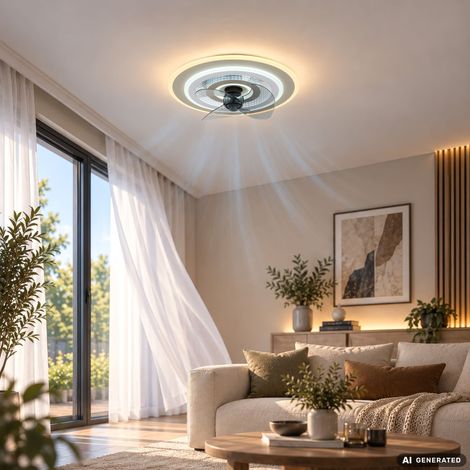Ventilatore da soffitto a LED, regolabile in intensità, cambio colore, telecomando, color sabbia, diametro 48 cm (1/5)
