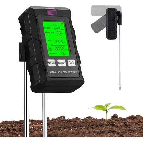 Testeur de pH du Sol 6 en 1, humidimètre Plantes avec fertilité du Sol/humidité/pH/température/lumière Solaire/humidité ambiante, avec écran LCD, pour Jardinage/Plante en Pot (1/5)