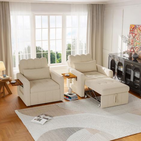 Schlafsessel 1-Sitzer mit 5-fach verstellbarer Rückenlehne, Walnuss-Ablage und Aufbewahrungstasche, modern, Chenille, Grau