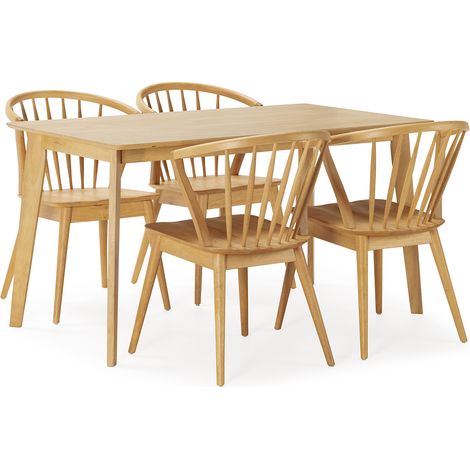 Juego de mesa 140x80 cm y 4 sillas de comedor Mura color Roble (1/5)