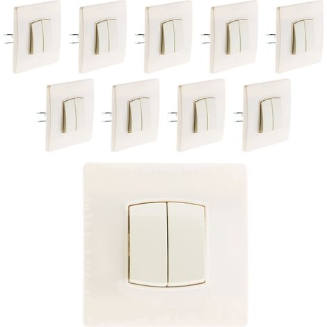 Zenitech – Lot de 10 interrupteurs double va-et-vient 10A – Bornes automatiques pour connexion rapide – Couleur blanc – Puissance max 2300W
