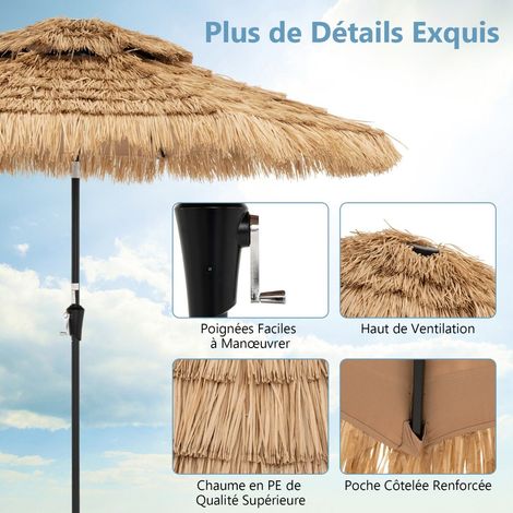 101" Hawaiian Style Artificial Thatch Umbrella 32 LED Lights & Center Light Manual Crank 35° Tilt Natural (1/5)