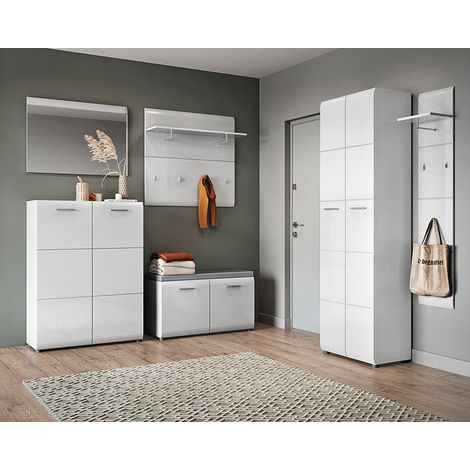 Garderoben-Set 6-teilig mit Garderobenschrank, 2x Garderobenpaneel weiß Hochglanz MALABO-129 (1/5)
