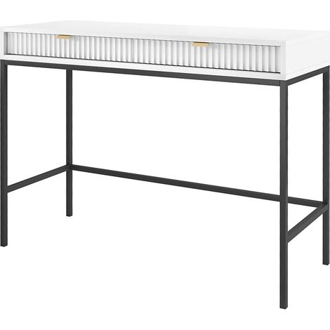 Toeletta: 2 cassetti, Bianco, Nero, 104 x 78 x 50 cm, maniglie dorate (1/5)