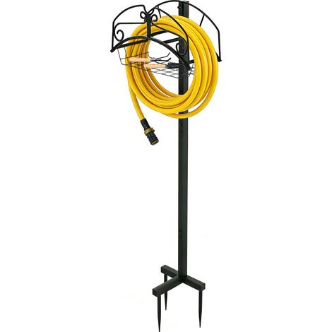 Support Tuyau Arrosage en Métal 116cm avec 3 Piquets, Noir (1/5)