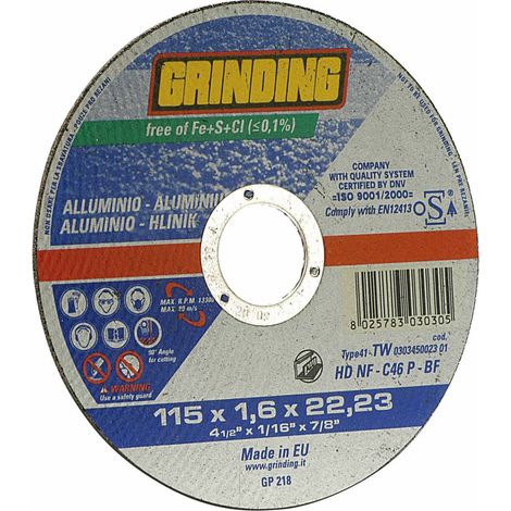 Disco abrasivo grinding alluminio 50pz hdnf 115x1,6 mola abrasiva - Salone