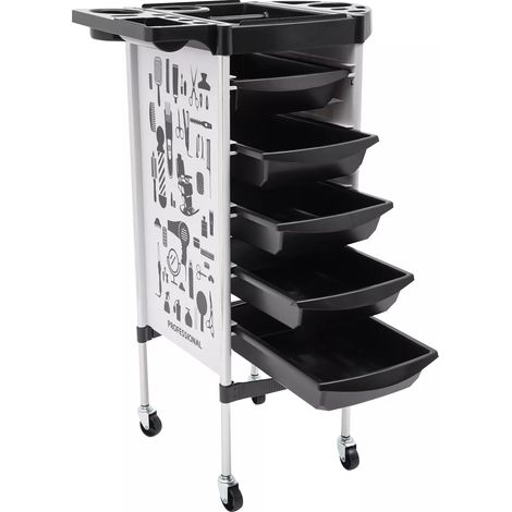 Rollwagen FriseurwagenSalon Rollwagen mit 5 Schubladen Schubladen 52 x 36 x 90cm Faltbare Gerätehalter SPA Friseurwagen für Stylist Friseur Haarstyling (Weiß) (1/5)