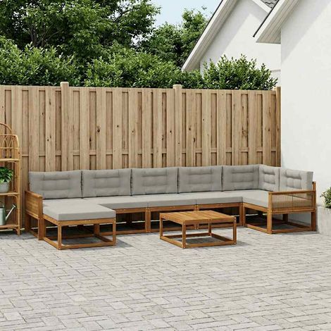 vidaXL Outdoor-Sofagarnitur mit Kissen 8 pcs Natürlich und Hellgrau (1/5)