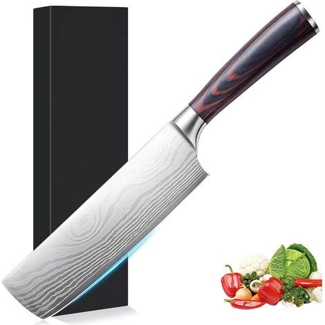 7,5 Zoll großes Kochmesser aus Damaszenerholz, japanisches Messer mit hohem Kohlenstoffgehalt, professionelles scharfes Küchenmesser, Messer aus Edelstahl, ergonomischer Griff, hochwertiges Messer – p (1/4)