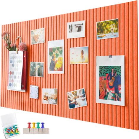 Tableau en liège feutré orange de 60 x 40 cm et 0,9 cm d'épaisseur, pliable, avec ruban adhésif et clous en feutre pour la décoration murale. (1/5)