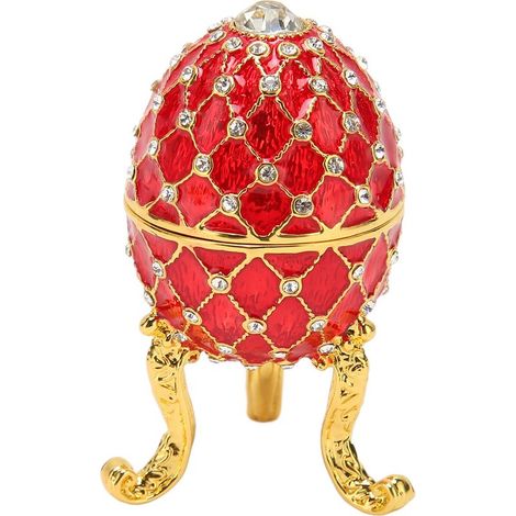 Boîte à bijoux en forme d'œuf alliage zinc charnière porte-anneaux coffret figurine collection base dorée tripode rouge (1/5)