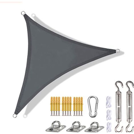 Voile d'ombrage 3×3×3m Triangle Auvent Extérieur Soleil imperméable Anti-UV pour Jardin Terrasse-Gris Clair