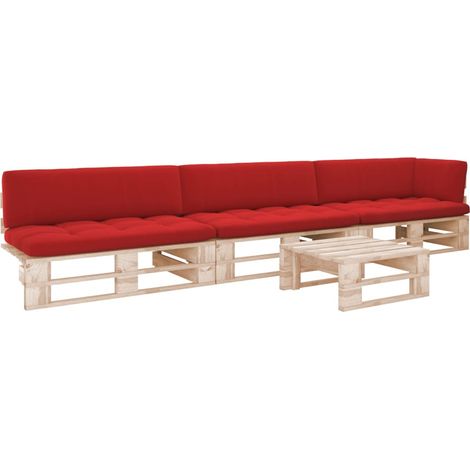Salon de jardin palette 4pcs avec coussins Bois de pin imprégné (1/5)
