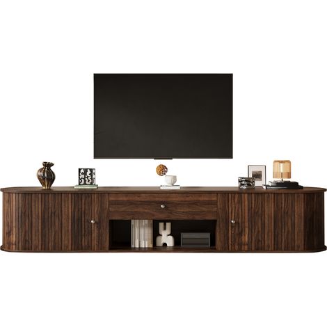 Mobile porta TV per schermi fino a 75 pollici, 2 ante a rullo, cassetto, 180×40×40 cm, pannello in truciolato di noce (1/5)