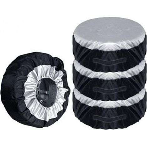 LAN Taille S : 65 x 37 cm (4 pièces)Noir et argentHousse de roue de secours en tissu Oxford 210D, protection de pneu, sac de rangement étanche pour housse de roue de secours (1/5)