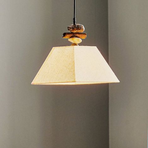 [GEBRAUCHT] B-Ware Hängelampe Seregon mit Textilschirm und Steindekor Deckenlampe Deckenleuchte (1/2)