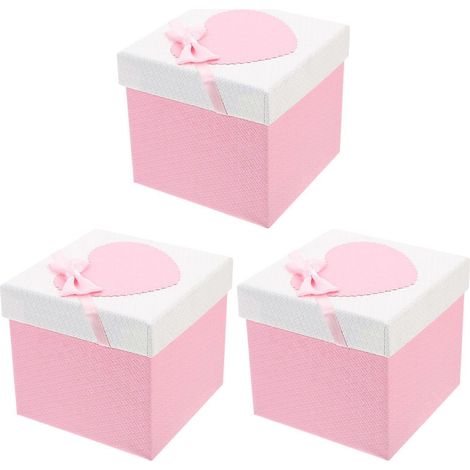 Lot de 3 petites boîtes carrées avec couvercles, idéales pour les anniversaires, Noël, les mariages et les fêtes prénatales. Parfaites pour les anniversaires, Noël et les baby showers.-10x10x10cm-Pink
