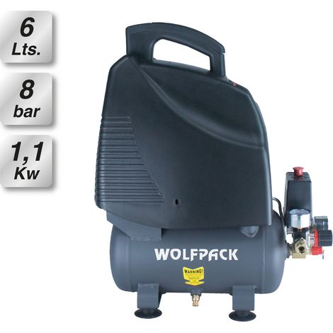 Compresor Aire Wolfpack 6 Litros / 8 Bares / 1,1 Kw - 1,5 HP  Sin Aceite