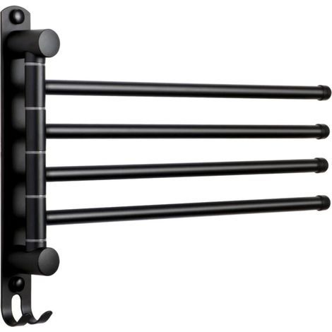 Porte-Serviettes Salle de Bain avec 4 Barres 180°Rotatives Sèche-Serviettes en Acier Inoxydable SUS304 Porte Serviette Murale pour Cuisine Lavabo- Noir (1/5)