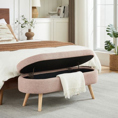 Banc de rangement 110x40x42 cm rose, coffre avec couvercle, revêtement en tissu chenille MEUBLIV (1/5)