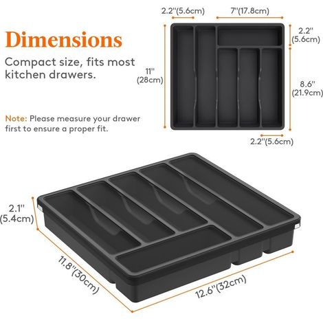 Besteckkasten für die Arbeitsplatte – Box mit Deckel – 6 Fächer – PP – Schwarz (1/5)
