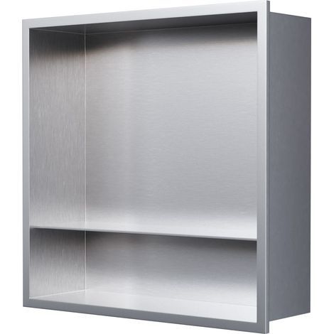 BERNSTEIN - Niche murale de douche, étagère encastrable douche acier inox avec compartiment - 30x30x10cm - NT303010X Acier brossé (1/4)