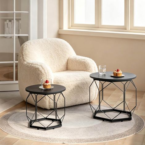 Set di 2 tavolini da caffè 50x50x45 e 40x40x36 cm nero effetto legno e metallo con piano rimovibile (1/5)