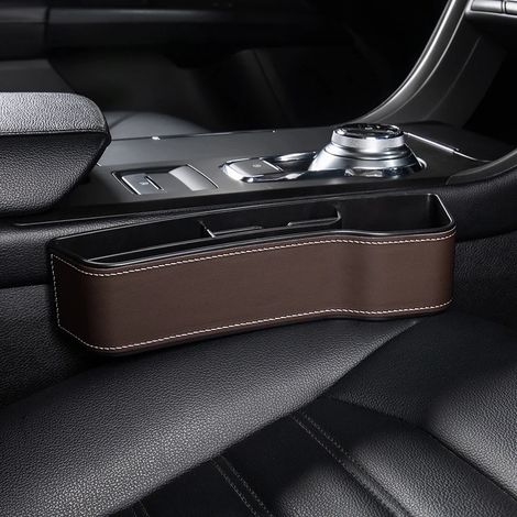 (Marron à droite) Boîte de rangement multifonction pour siège auto, pochette universelle pour portefeuille, pièces, clés, cartes, gobelet et porte-téléphone (1/5)
