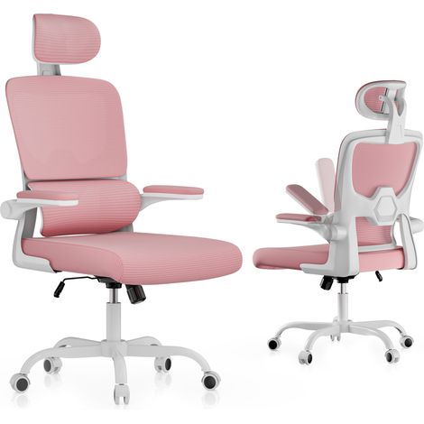 Breathable Computer Chair with Dynamic Lumbar Support 360° Swivel Pink