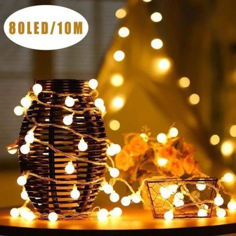 Guirlande Lumineuse - 10M - 80 Ampoules - Blanc chaud - Piles AA (1/4)
