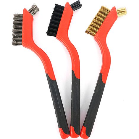 3-teiliges Drahtbürstenset, Edelstahl, Nylon, Kupferrot, rostbeständige Reinigung, 7 Zoll, Abisolierwerkzeug. (1/5)