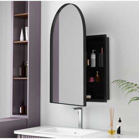 Mueble de baño con espejo arqueado, empotrable o de pared, negro DESVIAE (1/5)