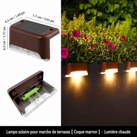 Lot de 4 lampes solaires pour marches d'escalier et clôture boîtier marron lumière chaude yh-tj102 4 9 × 8 × 6 cm 210 g – Livraison gratuite
