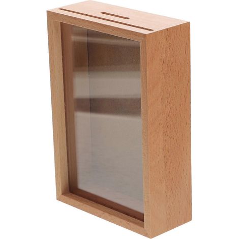 Tirelire en bois avec cadre photo, tirelire décorative, boîte de rangement pour pièces-16.30X11.20X4.50CM