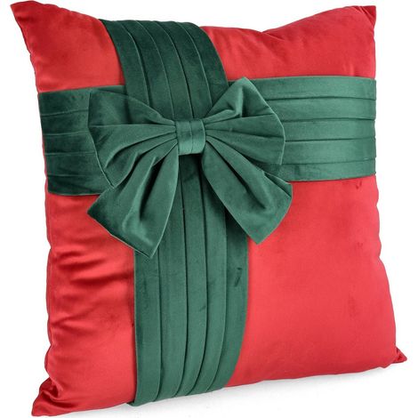 CUSCINO ROSSO CON FIOCCO VERDE BIZZOTTO FESTIVE 45X45