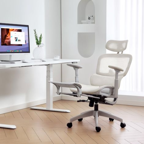 Chaise de bureau ergonomique en maille appui-tête réglable beige fauteuil de bureau inclinable accoudoirs 3d design moderne