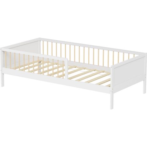 Lit avec barrière Pepito 90x190 cm – Structure en pin naturel – Barrière de sécurité 30 cm – Montage facile et rapide – Minea