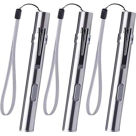 Sollbry Mini linterna LED USB para diagnóstico médico, recargable, resistente al agua, de acero inoxidable, con clip de bolsillo y cable USB para mecánicos (3 unidades) (1/5)