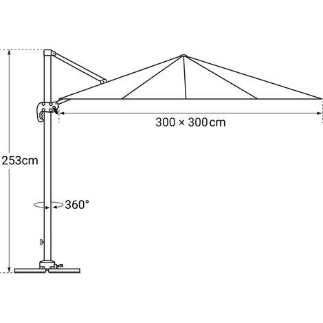 Happy Garden – Parasol déporté carré 3x3m beige – Toile polyester 200g/m² traitée anti-UV – Mât en aluminium – Inclinaison et rotation 360°